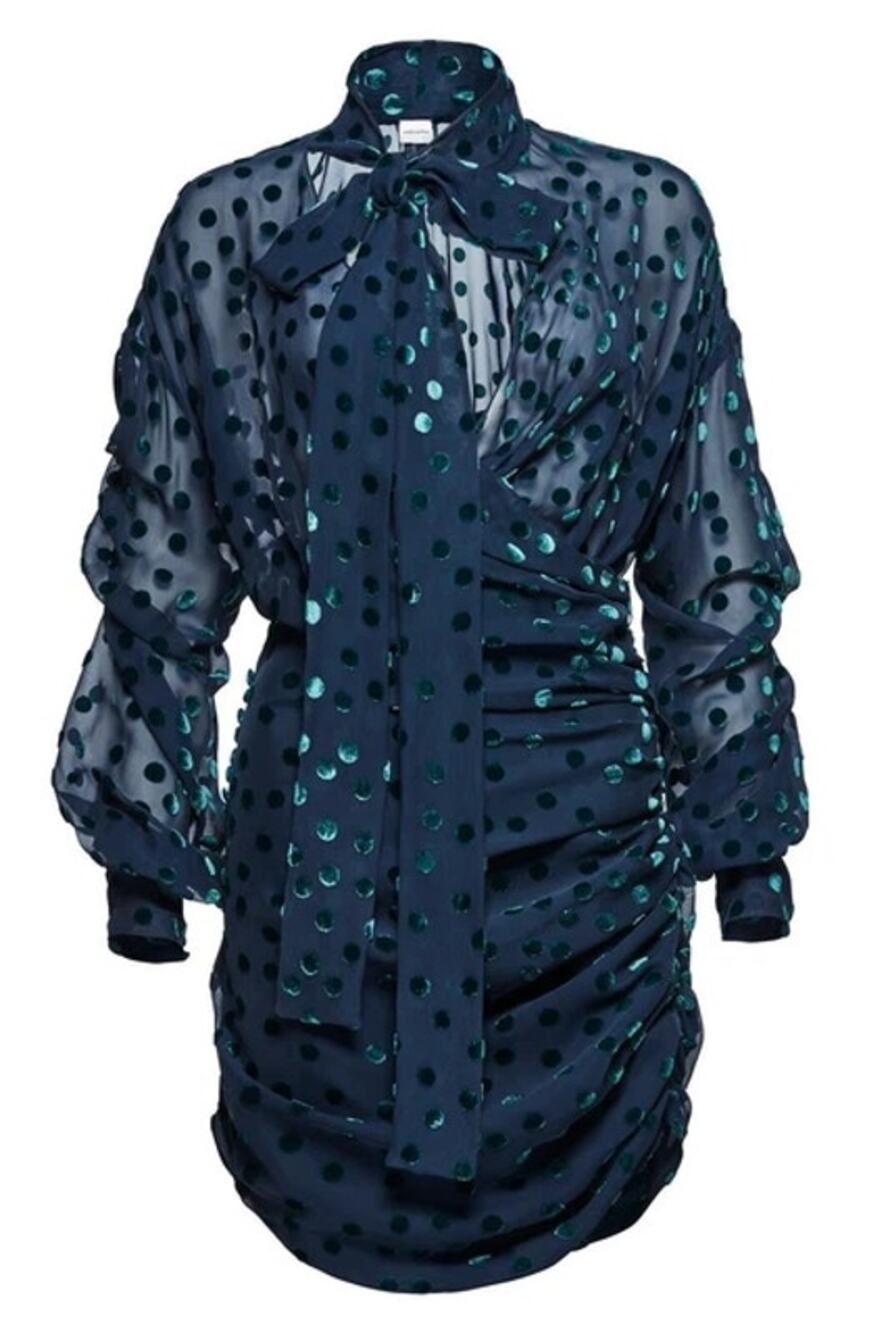 Magda Butrym Cuzco Sheer Velvet Polka Dot Cocktail Dress Blue Silk Blend Size 4